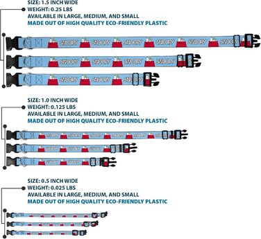 Нашийник для собак Peanuts Snoopy та Вудсток, блакитний, з пластиковою застібкою, ширина 1,3 см, розмір S (17,8-21,6 см)