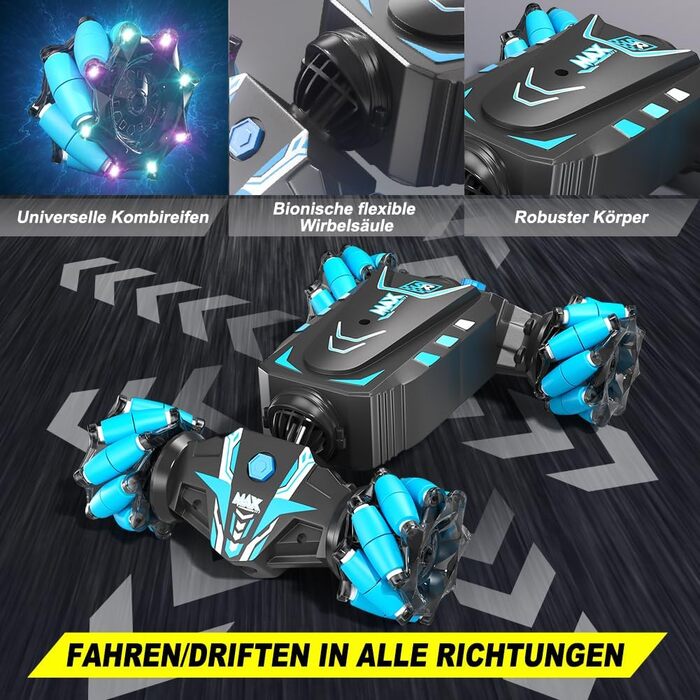 Автомобіль з дистанційним керуванням AYIQUTY, трюк на радіоуправлінні зі спреєм, світлом і музикою для дітей, повний привід 2,4 ГГ