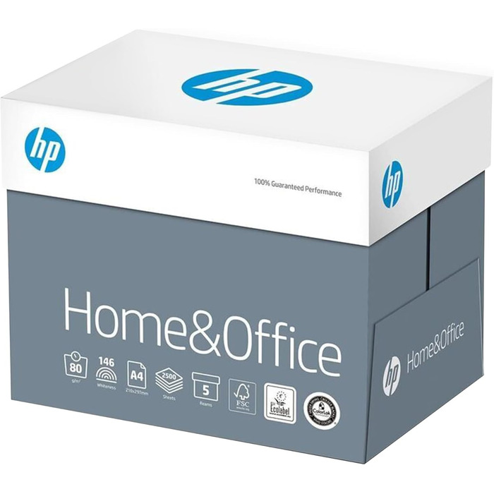 Папір для копіювання HP - Для дому та офісу - 5000 аркушів - DIN A4-80 г - Білий - Універсальний папір для дому та офісу - 2 x 2500 аркушів
