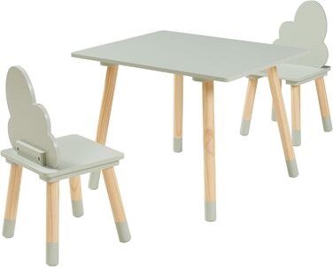 Дитячий стіл з 2 стільцями Ігровий стіл Hovle Дитячі стільці зі спинкою у формі хмари Дитяча група сидінь Дитячі меблі Дитячий стіл для малювання Дерев&39яний М&39ятно-зелений