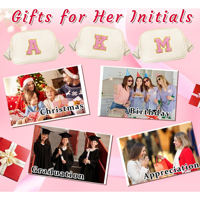 Маленька сумка на пояс з нашивкою з ініціалами, регульований ремінець для жінок, підлітків, дівчат, бігу, подорожей, спортзалу, по