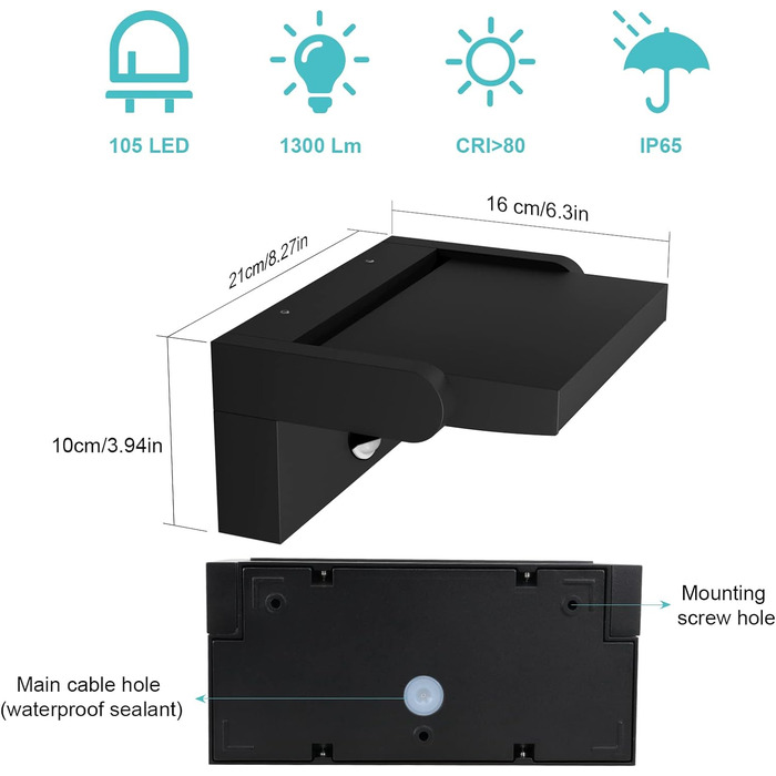 Вт Світлодіодний зовнішній настінний світильник Зовнішній світильник з детектором руху IP65 Настінний світильник Внутрішній зовніш