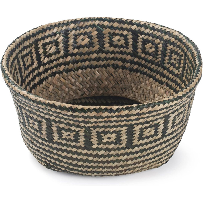Кошик для рослин з морської трави, квітковий горщик, великий натуральний плетений кошик для білизни з ручкою для зберігання рослинних іграшок (чорна смужка), 32 x 28 см, чорна смужка