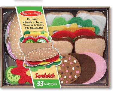 Набір бутербродів з фетру Melissa & Doug Фантазійна гра Гра з їжею Сенсорна іграшка 3 Подарунок для хлопчиків або дівчаток Сенсорна іграшка Доторкнись і відчуй