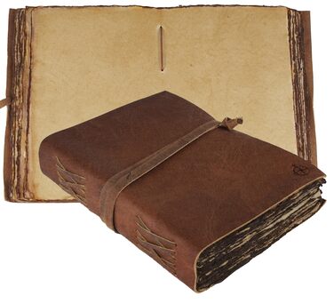 Антикварний шкіряний щоденник WANDERINGS, 15x23 см - Щоденник ручної роботи у шкіряній палітурці зі старомодним чистим папером обкладинки - Ідеально підходить для письма, книги тіней, малювання, ескізів. Сторінки без лініровки 15x23 см