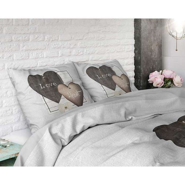 Комплект постільної білизни для сну, 100 бавовна, з сердечками кохання, 200 x 200 см, 80 x 80 см, сірий, з сердечками кохання 200x200