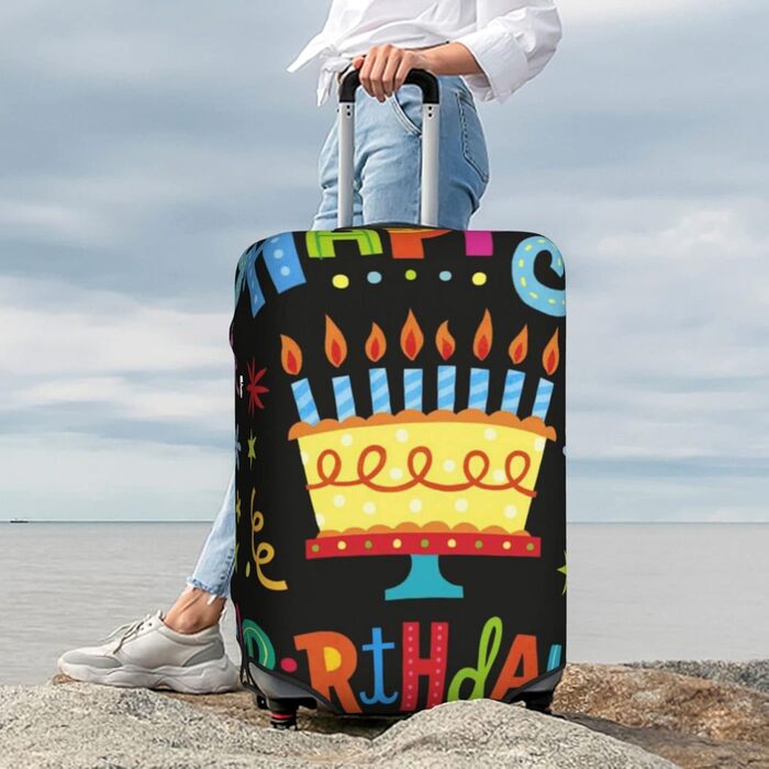 Чохол для валізи Щасливого Дня Народження, великий розмір, захисний, міцний, підходить для валіз розміром 45.7 - 81.3 см, XL, чорний