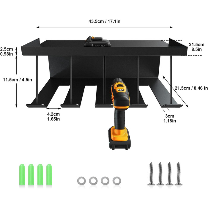 Зберігання інструментів Зберігання Настінне кріплення Акумуляторний ударний дриль-шуруповерт, 4 слоти Надміцна електрична дриль Настінна стійка для зберігання Викрутка Організація Тримач інструменту Стійка для інструментів.