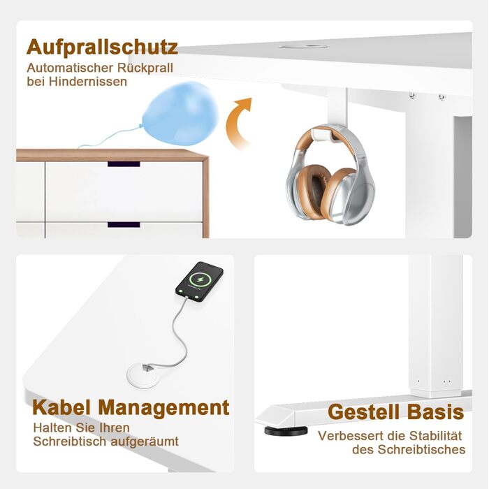 Стіл Flamaker з регульованою висотою, повна стільниця 110 x 53 см, електричний стіл, регульована висота для роботи сидячи та стоячи, комп&39ютерний стіл з функцією пам&39яті, стіл для роботи стоячи, білий, 110 x 53 см