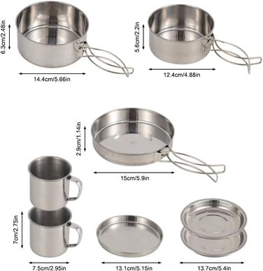 Предметний портативний набір для приготування їжі, чашки для кемпінгу на свіжому повітрі, пікніків, барбекю, 8 предметів, посуд з нержавіючої сталі для кемпінгу на свіжому повітрі, 8-