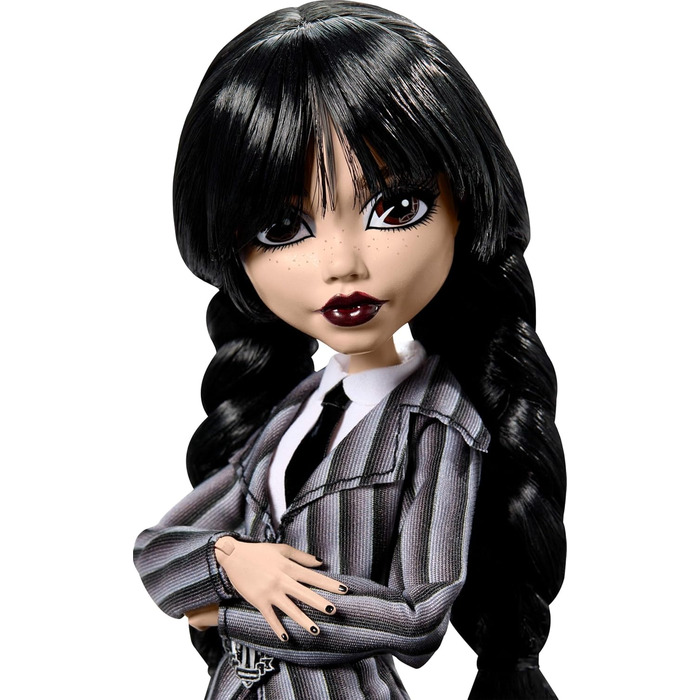 Лялька Monster High Wednesday та аксесуари, колекційна фігурка Wednesday Addams у формі Академії Nevermore з крижаною рукою та рюкзаком, підставка для ляльки, HJ04 Різнокольорова