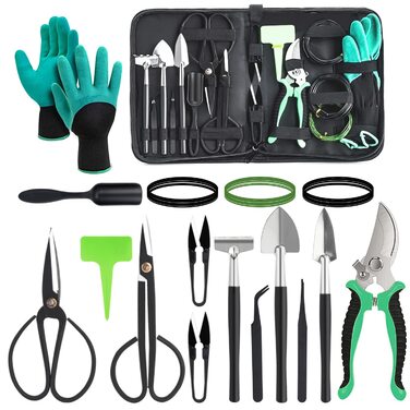 Набір інструментів для бонсай DEWINNER, 24 предмети ножиці для бонсай, дріт для формування, пінцет, садові рукавички стартовий набір для початківців у бонсай