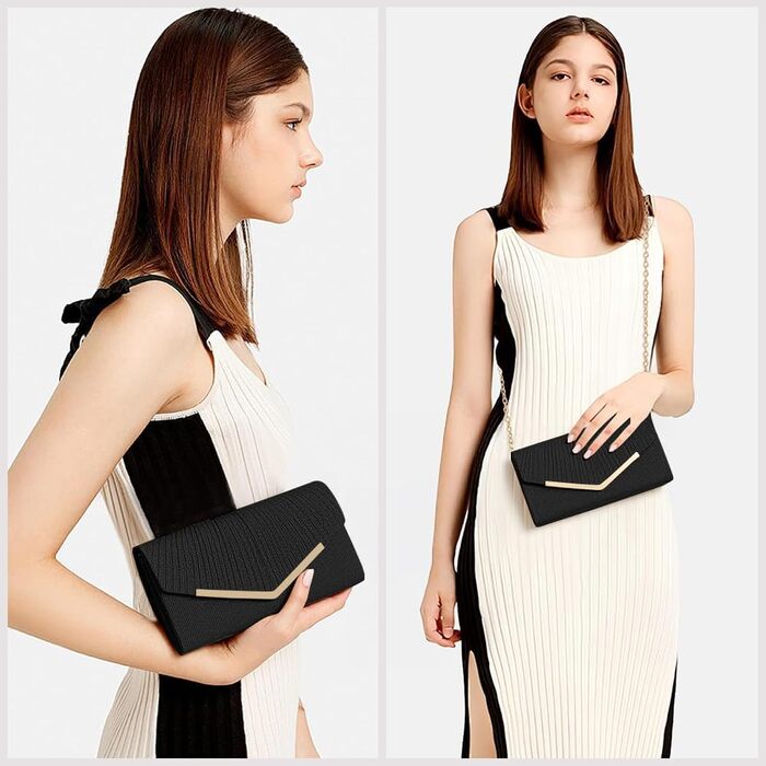 Клатч жіночий блискучий, мініатюрна сумочка-конверт, елегантна вечірня сумочка для нареченої, з від'ємним ланцюжком для весілля, вечірки, випускного (Чорний)