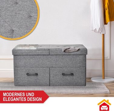 Лавка для зберігання речей - з практичним місцем для зберігання речей - кришка на петлях та шухляди - коробка для зберігання сірого кольору - м&39яка - ідеальні меблі для вітальні, коридору тощо (2 шухляди)