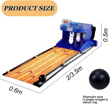 Електронний боулінг для домашнього використання - Складаний аркадний автомат з автоматичним налаштуванням кеглей, світлодіодним дисплеєм та звуком - Портативне спортивне обладнання для відпочинку та офісу, вечірок та заходів (2 м/6 футів)