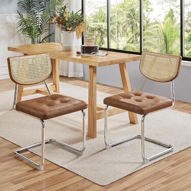 Комплект кухонних стільців Yaheetech із 2 шт. , обідні стільці зі спинкою з ротанга, консольне крісло зі штучної шкіри, м&39яке крісло для їдальні/кухні/вітальні/ресторану, ретро-коричневий