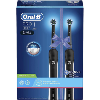 Електрична зубна щітка Oral-B PRO 1 750 Double Pack для ретельного чищення зубів, 1 програма чищення, датчик тиску та таймер, 1 щітка CrossAction, чорна