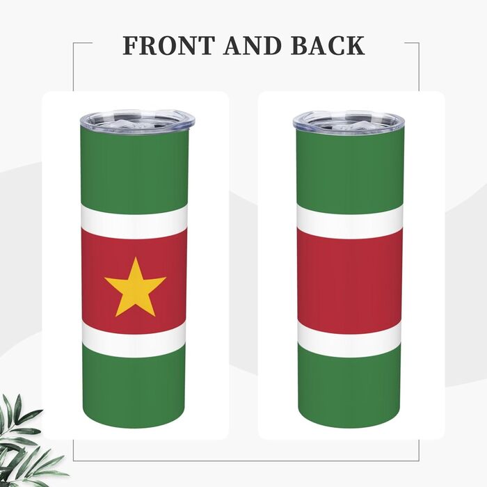Кухоль з прямою трубочкою, дизайн Прапор Суринаму, друкований, дорожній кухоль, підходить для кемпінгу, офісу та дому, 590 мл