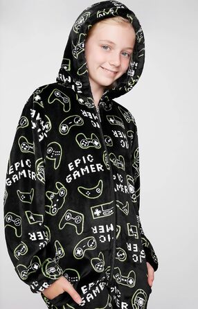 Дитячий флісовий комбінезон CityComfort Onesie, піжама, надзвичайно м&39який, цілісний костюм, піжама-ромпер, 7-14 років, 9-10 років, чорний