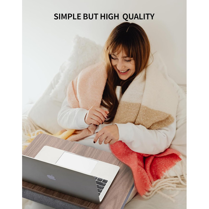 Стіл для ноутбука з подушкою, портативний столик для ліжка, сумісний з ноутбуками до 15,6 дюймів (39,6 см), підставка для ліжка, дивана та килима, підставка для книг, планшетів та графічних планшетів, темне коричневе дерево