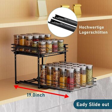 Висувна підставка для спецій, 2 рівні, підставка для спецій, органайзер для кухонної шафи, місце для зберігання спецій, верхній та нижній кошики можна висувати окремо, підставка для спецій, що стоїть