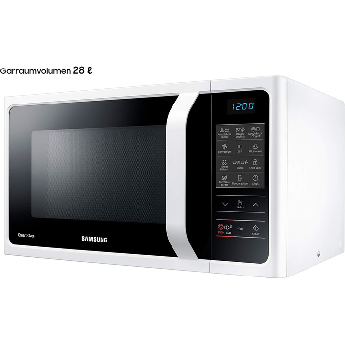 Комбінована мікрохвильова піч Samsung MW5000H MC2BH5013AW/EG з грилем і гарячим повітрям / 900 Вт / 28 л місця для приготування їжі (дуже велике) / Ширина 51,7 см / Розморожування потужністю / 35 автоматичних програм / Білий