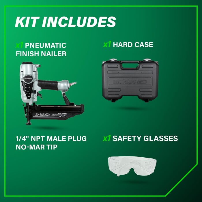 Набір цвяхозабивачів Metabo HPT для фінішної обробки Пневматичні цвяхозабивачі Metabo HPT 16 калібру Підходить для фінішних цвяхів