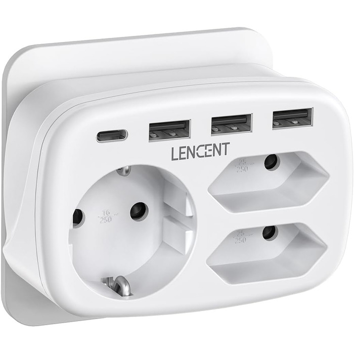 Розетка 7 в 1 адаптер для декількох розеток, 3 відділення подвійний євро і 1 вилка Schuko з 3 USB і USB-C з'єднаннями, подвійна ви