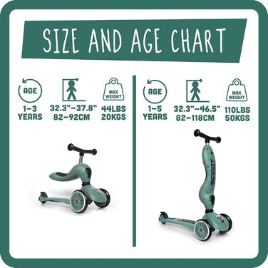 Дитячий регульований самокат 2-в-1, включаючи захисну накладку для запобігання перекиданню - для віку 1-5 років Forest, 1