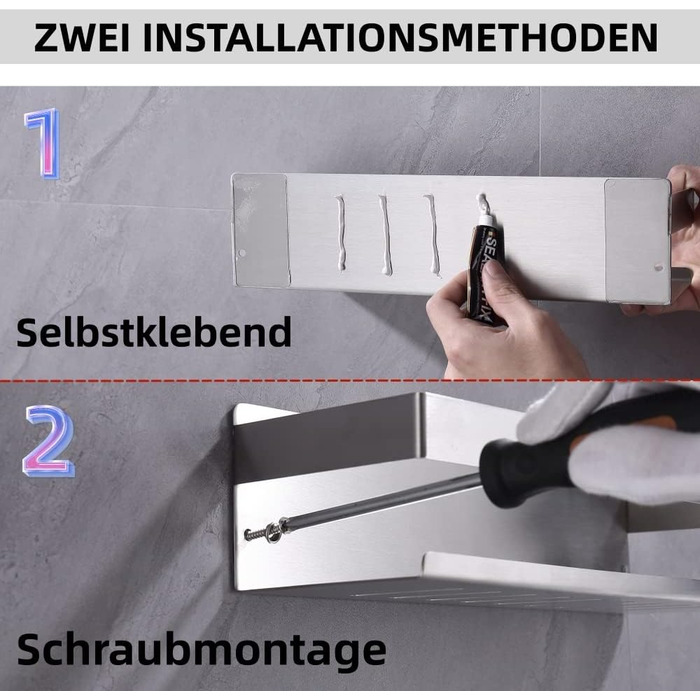 Полиця для душу HomeHeng без свердління Полиця для ванної Полиця для ванної Полиця для душу Настінна полиця Кошик для душу з нержавіючої сталі Полиця для ванної кімнати Полиця для душу Настінна полиця з матового нікелю, H91107-40BN