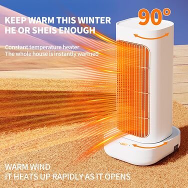 Керамічний вентилятор-обігрівач PTC, швидкий нагрів за 1 секунду, 1200 Вт/1000 Вт, коливання 90 із захистом від перегріву та перекидання, компактний та тихий для спальні та офісу