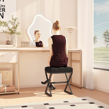 Туалетний стілець YMYNY, пуф для ніг, лляне сидіння, макіяжний стілець з металевими ніжками у формі X, для туалетного столика, вітальні, спальні, передпокою, коридору 403046 см чорний HBD033B