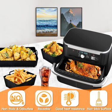 Силіконова форма для аксесуарів для фритюрниці Ninja AF500EU - Термостійка фритюрниця 3PCS Силіконова форма для фритюрниці Ninja Foodi Flexdrawer 10.4 л AF500DE силіконові форми, які легко чистити. 3 шт. силіконова форма