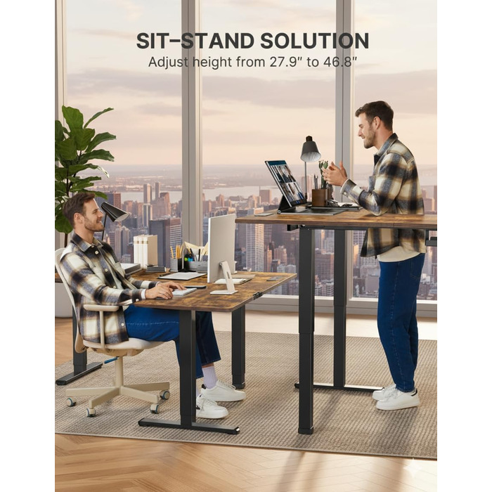 Стіл Marsail для роботи стоячи, регульований по висоті, з електричною розеткою 10,2 см, L-подібний електричний стіл для роботи стоячи з гачком для навушників, стіл для роботи стоячи для домашнього офісу, стабільна робоча станція для письма, рустикальний д
