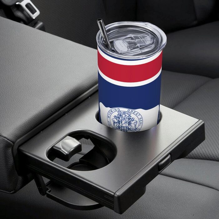 Кухоль з прямою трубочкою, 590 мл, дизайн прапор штату Вайомінг, друкований, дорожній кухоль, підходить для кемпінгу, офісу та дому