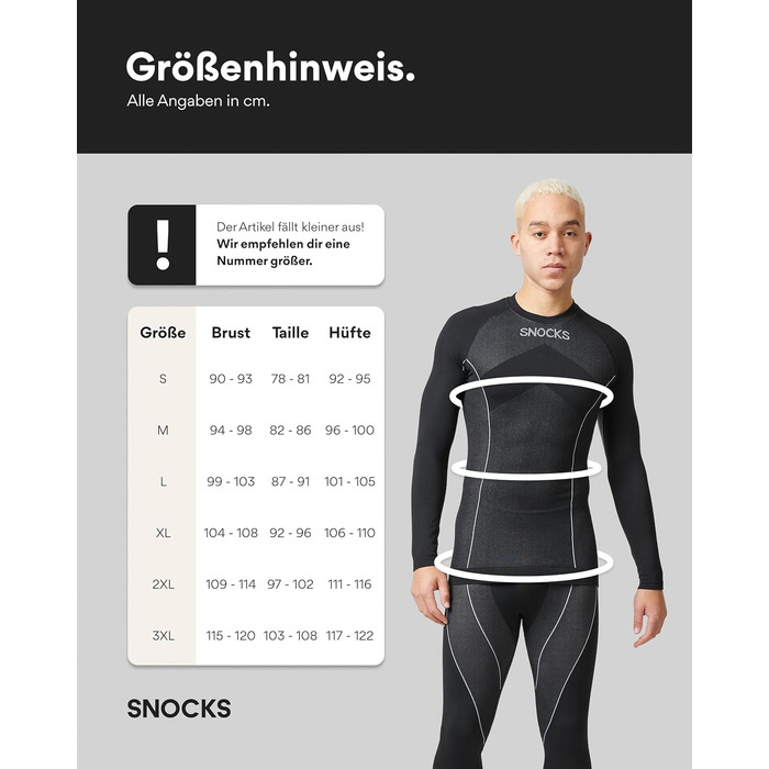 Чоловіча термобілизна Snocks - надзвичайно тепла, щільно прилягає, швидковисихаюча та дихаюча - розміри S-3XL - лижна білизна, функціональна білизна, чорна з отворами для великих пальців