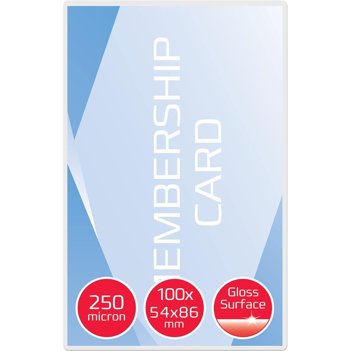 Ламінувальні пакети GBC, малий формат 54 x 86 мм, 250 мкм, ідеально підходять для посвідчень особи та іменних бейджів, міцні ламінувальні пакети в упаковці по 100 шт. , глянцеві, прозорі, 3740430 54 x 86 мм 250 мкм