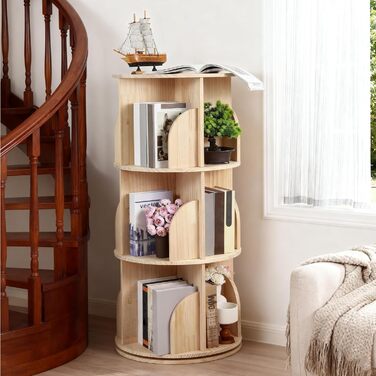 Дитяча книжкова полиця Allyson, що обертається на 360 градусів, 3 рівні, багатофункціональна підставка для компакт-дисків для вітальні та офісу, кругла полиця для файлів для дитячої кімнати та спальні