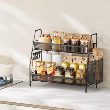 Стійка для спецій, 2-рівневий кухонний органайзер, металевий органайзер для шаф, стоячий органайзер для ванної кімнати, полиця для кухонної стільниці для кухні, ванної кімнати, офісу, чорний