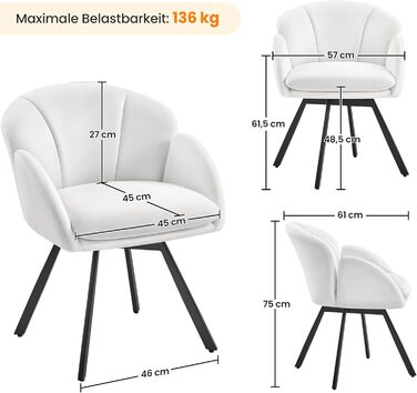 Офісне крісло Yaheetech з поворотом на 360, оксамитове офісне крісло з подвійною подушкою сидіння, туалетний стілець у формі пелюстки, поворотне крісло для офісу/спальні/вітальні, білий колір