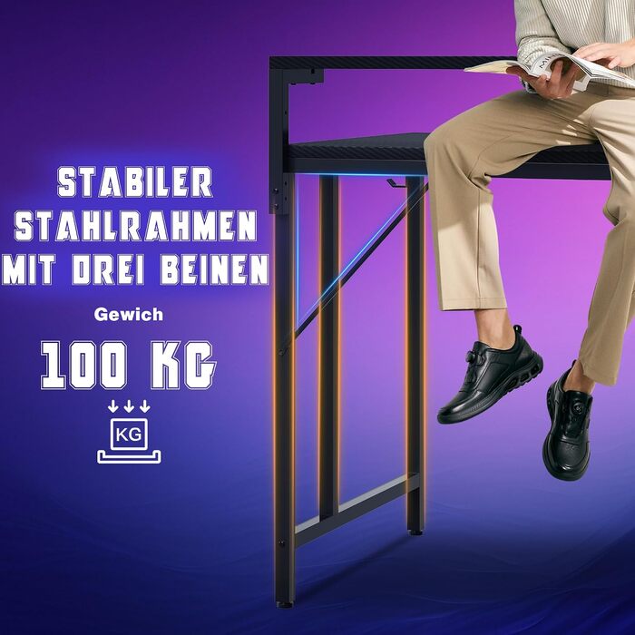 Ігровий стіл JUMMICO 14060 см з розеткою та LED-підсвіткою, реверсивний комп'ютерний стіл з підставкою для монітора, шухлядами, полицею та гачком для навушників, вуглецеве волокно, чорний
