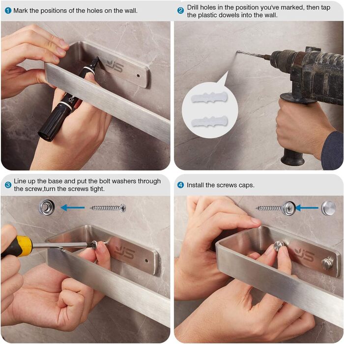 Рушникосушка JS, рушникосушка з матової нержавіючої сталі для настінного кріплення та кріплення до шафи для ванної кімнати та кухн