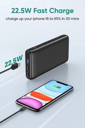 Зовнішній акумулятор ADDTOP Powerbank 26800mAh з потужністю 22,5 Вт, портативний зарядний пристрій з 4 портами, сумісний зі смартфонами, планшетами та іншими пристроями, чорний