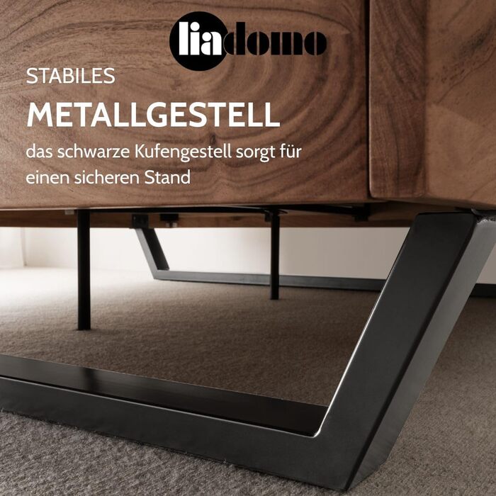 Каркас ліжка Болонья, спальне місце 180x200 см, каркас та узголів&39я з масиву акації в кольорах дерева, регульована глибина матраца, чорна металева основа 180 x 200