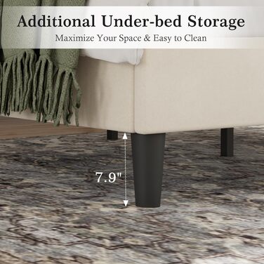 М&39яке ліжко VECELO 140x200 см Двоспальне ліжко, Каркас ліжка з регульованим по висоті узголів&39ям, оксамитовим чохлом та рейковою основою, Легке складання, Ідеально підходить для спалень та гостьових кімнат, Бежевий 140 x 200 см