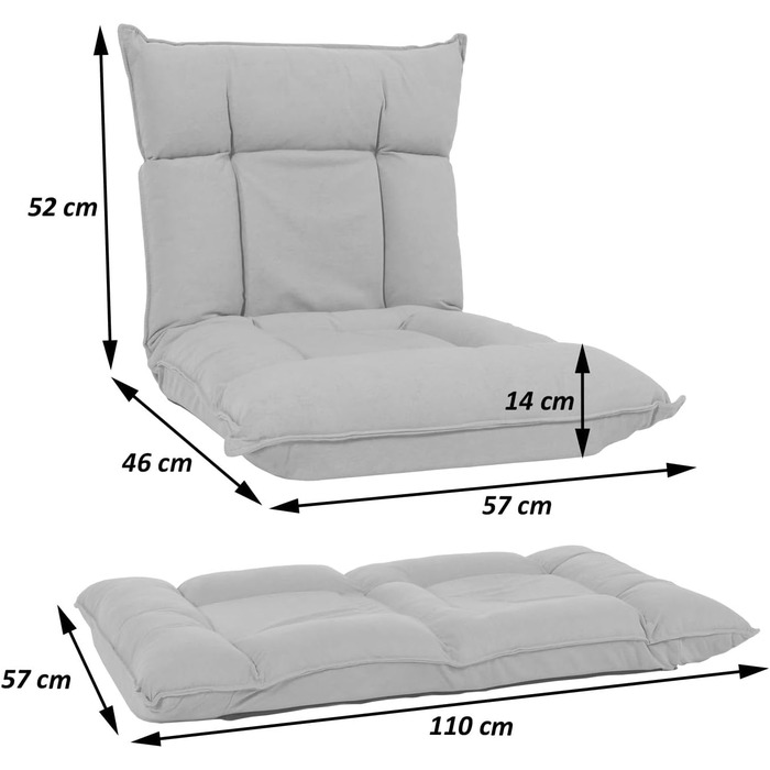 Підлогове крісло Mendler HWC-N44, Крісло-відкидка, підлогова подушка, диван-ліжко, 6 положень відкидання, міцний оксамитовий каркас - світло-сірий