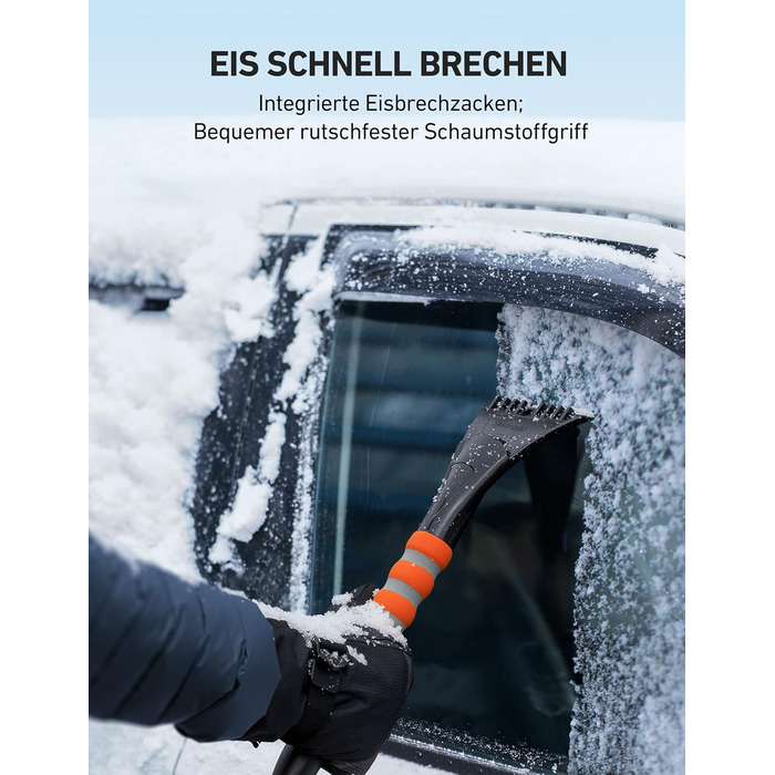 В1 Щітка для чищення автомобіля Скребок для льоду Віночок Знімний скребок для льоду Щітка для листя та пилку з ергономічною ручкою з пінопласту для легкового автомобіля, вантажівки та позашляховика, помаранчевий (ABS, щітка з ПВХ, 68 СМ), 2