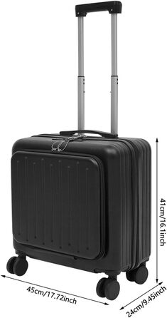 Маленька валіза з кодовим замком, оснащена портом зарядки USB, 18-дюймова дорожня валіза з відділенням для ноутбука (чорна)
