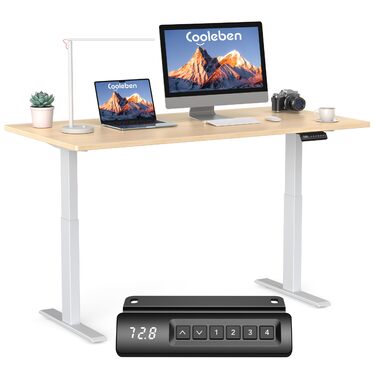 Стіл з регулюванням висоти та двома двигунами, цільна стільниця 25 мм, інтелектуальне керування з 4 налаштуваннями пам&39яті, вантажопідйомність 35 кг, тихий &lt45 дБ (бежевий білий, 160 см x 80 см) Бежевий білий 160 см x 80 см