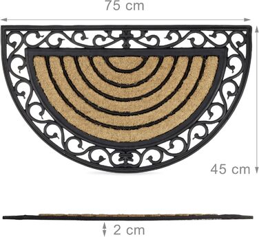 Килимок для дверей Relaxdays Coconut, нековзний та водонепроникний, смугастий, квітковий, для вулиці, імітація чавуну, чорний